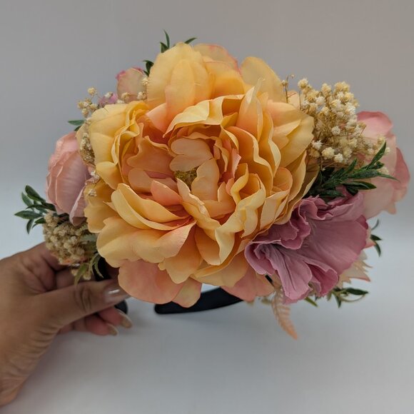Frida Kahlo-Inspired Peach Fuzz & Pink Flower Headband - Picture 12 of 13